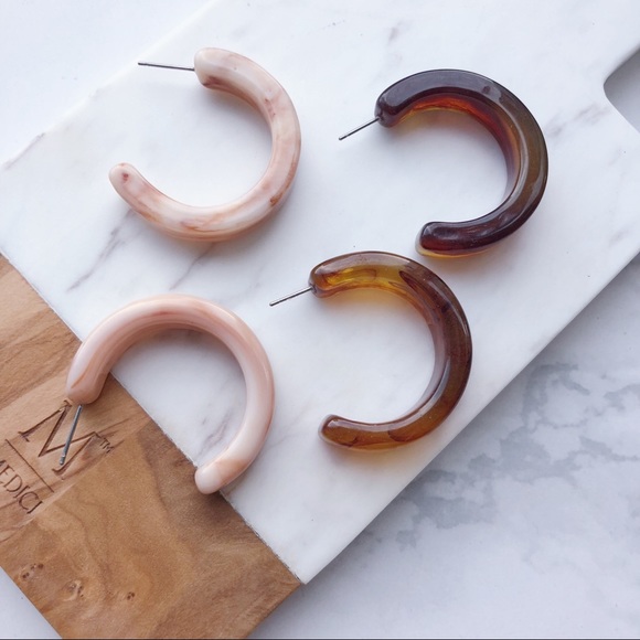 LAST Milky Marble Half Moon Hoop Earrings in Pink - Picture 4 of 4